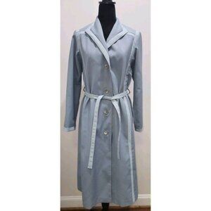 Vintage Bonders Women's Trench Long Coat Ice Blue Gray Size Large Pockets